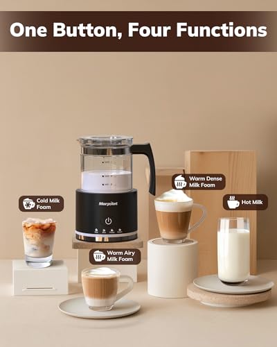 Morpilot Electric Milk Frother Glass Milk Frother 4 in 1 Function, Beautiful to See, Capacity 250 ml for Foaming or 500 ml for Warming, Split Design, Black