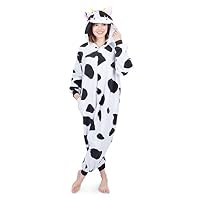Emolly Fashion Adult Cow Animal Onesie Costume Pajamas for Adults and Teens (Large, Cow)