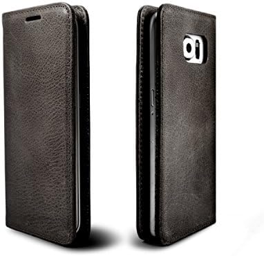 Samsung Galaxy S7 Edge Leather Case, ETSHAIM Premium Genuine Vintage Cowhide Leather Wallet Case, LIBERTA for Samsung Galaxy S7 Edge / Vintage Grey