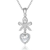 CupidGift Necklaces for Women 14K 18K White Gold Plated Dainty Bow Necklace Heart Birthstone Pendant Everyday Jewelry Anniversary Christmas Birthday Gifts for Wife Mom