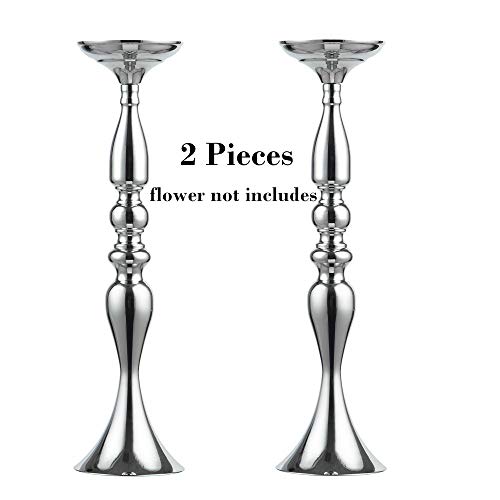 2 Pieces 50cm Height Metal Candle Holder Candle Stand Wedding Centerpiece Event Road Lead Flower Rack (Silver x 2)