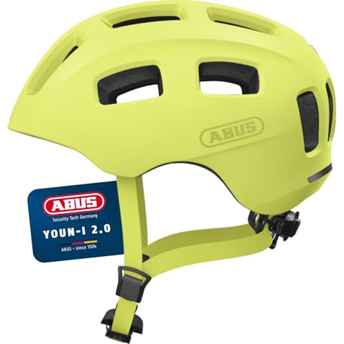 ABUS Fahrradhelm Youn-I 2.0 - mit Licht für Kinder, Jugendliche und Junge Erwachsene - für Mädels und Jungs - Mono gelb, Größe S