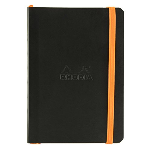 RHODIA 117352C - Black Flexible Notebook - A6 - Dotted Dot - 144 pages - Ivory Clairefontaine Paper 90 g/m - Bookmark, Elastic Closure - Faux Leather Cover - Rhodiarama Collection