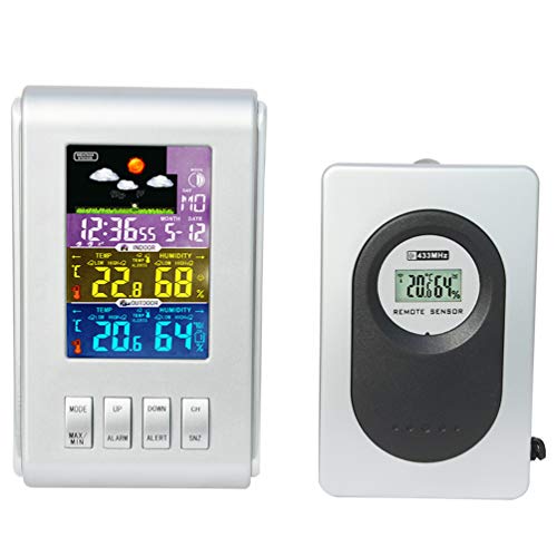 JIMEI Color Weather Station Forecaster with Temperature Humidity Alarm Clock LCD Color Display H103G