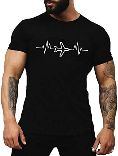 Yonlanclot Men Tee T-Shirt Summer Cartoon Airplane Print Crew Neck Short Sleeve Face Print Comfortable Top Blouse for Couple