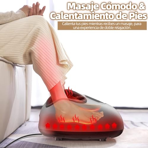 Masajeador de Pies Shiatsu con Calor, Vibración, Compresión de Aire y Amasamiento Profundo para Fascitis Plantar, Neuropatía, Mejora del Bienestar Podal, Regalo para Mujeres y Hombres (gris)