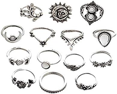 14pcs Fashion Vintage Stack Rings Knuckle Full Finger Ring Bohemian Silver Rings Above Rings Set Vine Branch Ring Women Rings Turkish Style