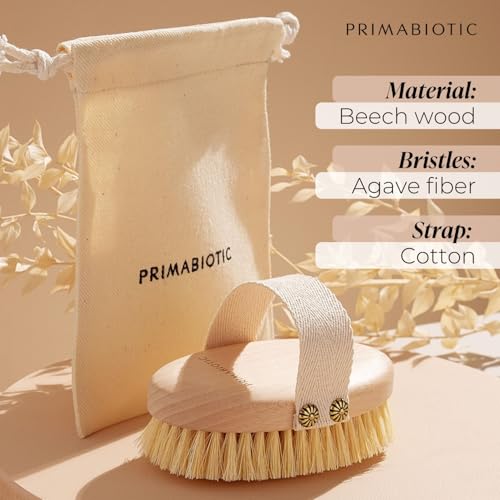 Primabiotic Body Massage Brush in Beech Wood and Agave Fibres | Ecological Product with Case | Ideal for Dry Brushing and Cellulite
