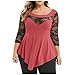 Lutos Women Plus Size O-Neck Floral Lace Asymmetric Three Quarter Ruffles Tops Tee Pinkthumb 1