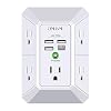 USB Wall Charger, Surge Protector, QINLIANF 5 Outlet Extender with 4 USB Charging Ports ( 4.8A Total) 3-Sided 1680J…