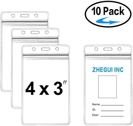 ID Badge Holder Vertical Large 4x3 Plastic Nametags ID Holder Clear Waterproof 10 Pack by ZHEGUI