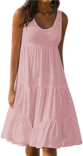 XILALU Womens Summer Solid Sleeveless Loose Tank Cotton Boho Casual Beach Sundress Mini Short Dress Plus Size