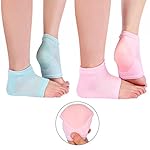 2 Pairs Spa Moisturizing Gel Heel Socks for Dry Hard Cracked Heels Open Toe Comfy Recovery Socks Foot Treament Day Night Care Pink and Green
