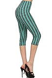 Leggings Depot Capri Printed Leggings Batch4 Regular Size 0-12 Teal Houndstooth