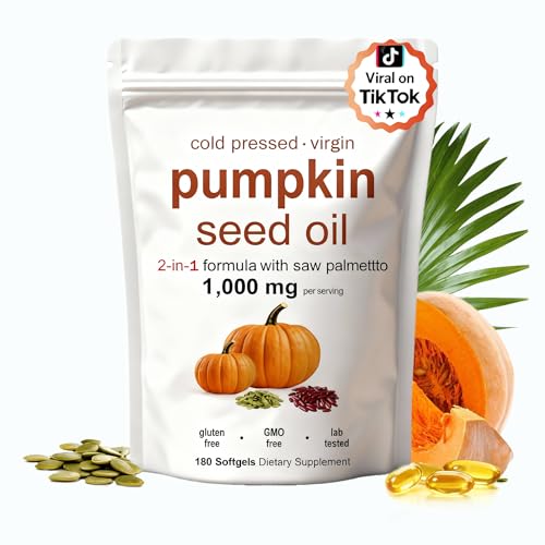 KITABIO Pumpkin Seed Oil Capsules | Pumpkin Seed Oil with Saw Palmetto - Cold-Pressed | Easy-to-Swallow Softgels – Resealable Package | Non-GMO - 180 Pc/1 Bag (Z-1)