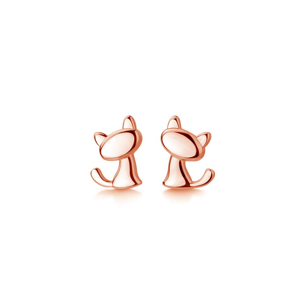 Cute Cat Stud Earrings S925 Sterling Silver Minimalist Lovely Pet Animal Tiny Cartilage Earring Ear Studs Piercing Hypoallergenic Jewelry Gifts for Women Girls (Rose Gold)