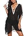 luvamia Women's Crochet Lace Trim Cutout Plunge Neck Chiffon Swimsuit Cover Up