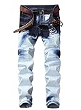 TUNGLUNG Men's Straight Slim Fit Motorcylce Jeans with Holes (W36, 6612 Blue)