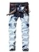 TUNGLUNG Men's Straight Slim Fit Motorcylce Jeans with Holes (W36, 6612 Blue)