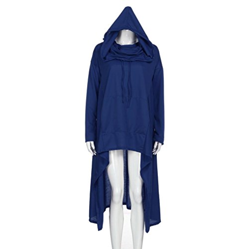 Han Shi Asymmetric Blouse, Elastic Scarf Collar Loose Hoodies Long Tunic Dress for Women (3XL, Blue)