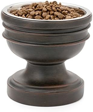 Pet Junkie Summit Raised Dog Bowl, Brown Unique Elevated Dog Feeder with Stainless Steel Dish, Medium, 7" Tall, 36oz
