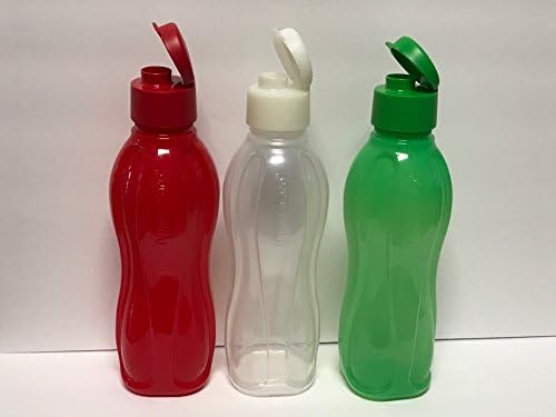 Tupperware 3pc Set of ECO 1L Sports Water Bottles Green, Red, White