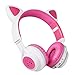 Bluetooth Headphones, Riwbox CT-7 Cat Ear LED Light Up Wireless Foldable Headphones Over Ear with Microphone and Volume Control for iPhone/iPad/Smartphones/Laptop/PC/TV (White&Pink)thumb 3