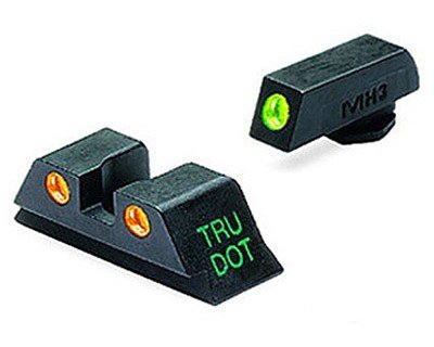 Meprolight Glock Tru-Dot Night Sight for 9mm, .357 Sig, .45 S&W . 45 GAP. Fixed Set. Orange Rear Sight with Green Front Sight