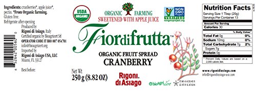 Rigoni di Asiago Fiordifrutta Organic Fruit Spread, Cranberry, 6 Count