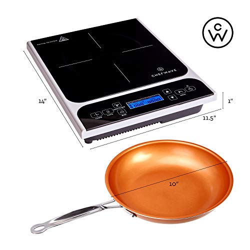 ChefWave CW-IC01 1800W Portable Induction Countertop Burner - Bonus 10" Copper Frying Pan - 20 Power/Temp Settings Digital LCD Touch Kitchen Cooktop Electric Cooker - Energy Efficient, Safety Lock