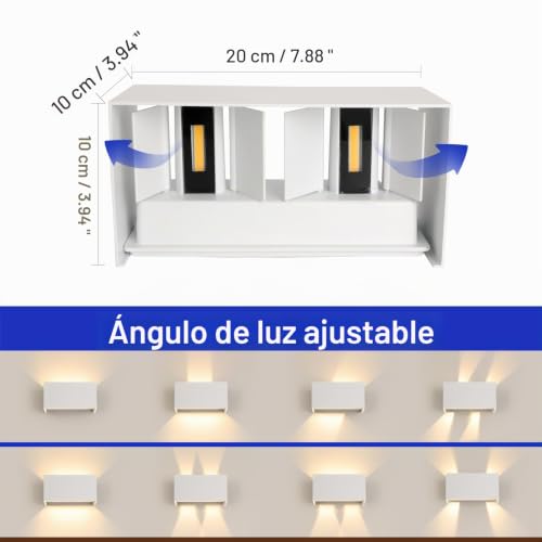 FUPE 25W Indoor/Outdoor Wall Light 3000K Warm White Modern, Adjustable Beam Angle, LED IP65 Waterproof