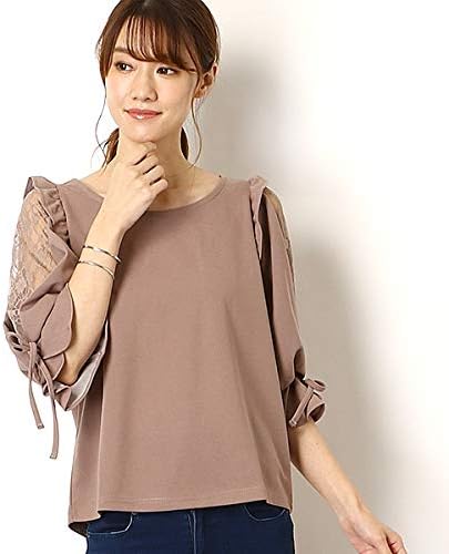 Amazon イング Ingni 肩フリル袖われレーストップス7分袖 モカ M Tシャツ カットソー 通販