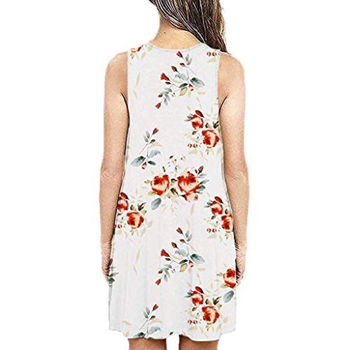 Womens Summer Casual Dress Vintage Bohemian Printed Swing Mini Dress Sundress with Pocket White