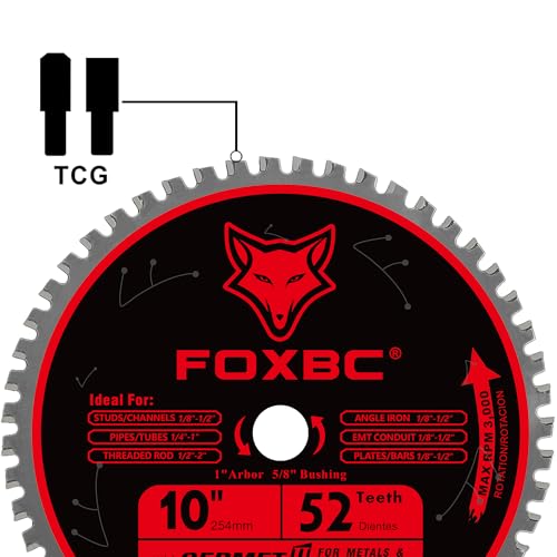 FOXBC 10 Inch Metal Steel Cutting Saw Blade 52 Teeth, 1" Arbor photo 9