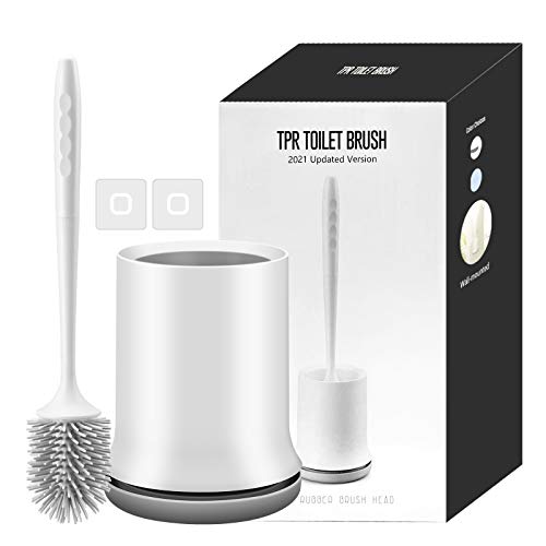 Toilettenbürste,Cshare Silikon WC Bürste mit Halter Wandmontage & Stehen,Langer Stiel klobürste und Schnell Trocknendem Haltersatz für Bad Reinigung und Organisation–Grau