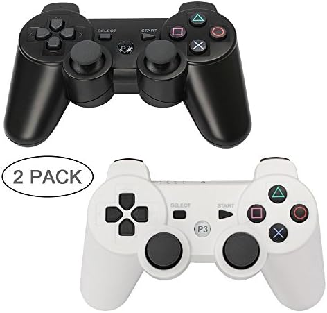 PS3 Controller 2 Pack Wireless Bluetooth Six Axis Controllers Gamepad for PlayStation 3 Dualshock 3 (Black+White)