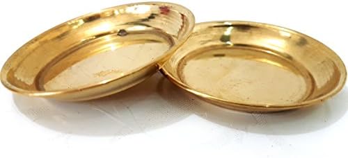 SET of 2 Pure 100% Brass Plate 2.5" For Bhog Prasad Arti Vraja Krishna Ganesha Laxmi Worship Pooja