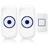 TFBOYS Security Wireless Waterproof Smart Doorbell with 36 Chimes 4-Level Adjustable Volume White Home Alarm Ring Bell for Home Improvement (1 Button + 2 Plugin Receiver)