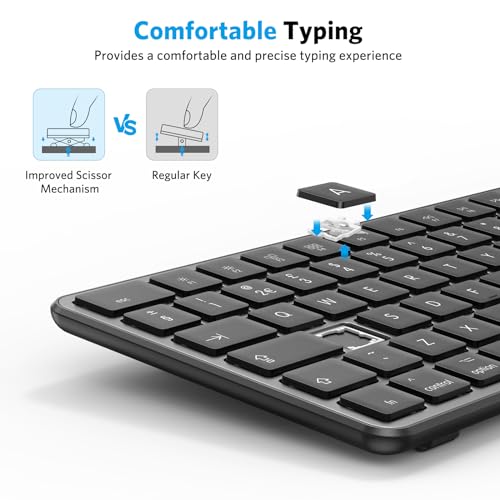 OMOTON Wireless Bluetooth Keyboard for Mac (MacBook/MacBook Pro/MacBook Air/iMac/iMac Pro/Mac Mini), Rechargeable Keyboard for Mac OS, with 3 Bluetooth channels, Quiet Typing, QWERTY UK Layout, grey