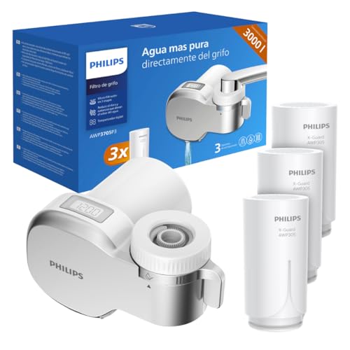 Philips Water Ontap Filter AWP3705P3/10 MICROFILTRAZIONE con DISPLAY DIGITALE e 3 Cartucce di Ricambio, Capacità di Filtrazione 1000 L