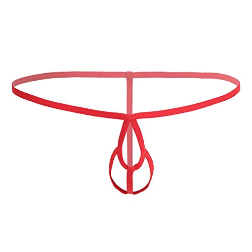 FEESHOW Men's Open Front Hole G String Thongs Underwear T-Back (Two Holes Red)