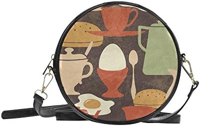 meincare Women's Breakfast Pattern Retro PU leather Round Messenger Bag Shoulder Bag