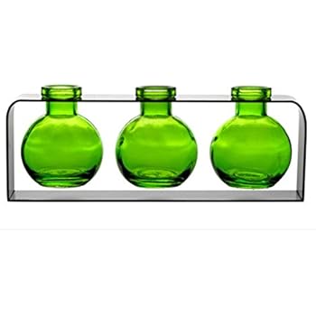 Unique Glass Bud Vases, Flower Vases, Decorative Small Glass Bud Vases G168VF Lime ~ 3 Ball Bottles with Stand ~ Decorative Glass Bottles, Home Decor Accents, Colored Glass Vases, Glass Floral Vases