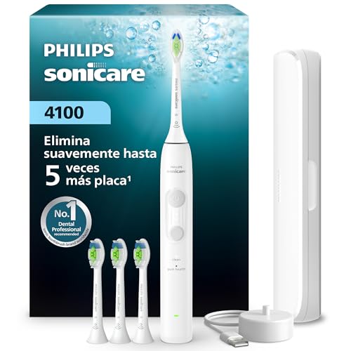 Philips Sonicare 4100 Series Electric Toothbrush - Sonic Toothbrush with Pressure Sensor, 4 Brushing Settings, EasyStart Feature, SmarTimer, 21-Day Runtime, Travel Case, White, HX4046/41, [New]