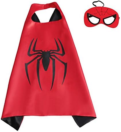 Spider Pattern Cape and Mask Set for Boys Girls Kids Comic Halloween Costume Xmas Birthday
