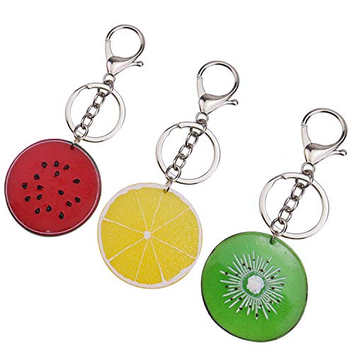 Monrocco 3Pcs Fruit Keychain, Fruit Slice Charm Pendant Keychains Key Rings Fruit Pocket Keychain Decorations (Watermelon/Orange/Kiwifruit)