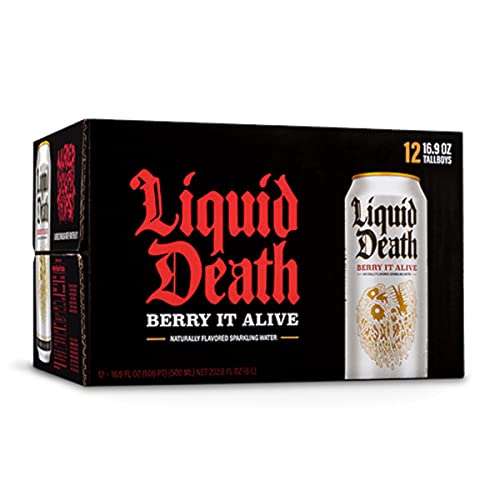 Liquid Death Flavored Sparkling Water with Agave, Berry It Alive, 16.9