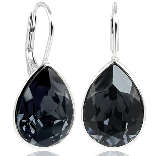 925 Silber Ohrringe Schwarz Kurze Silber-Ohrhänger Tropfen Markenkristalle Nobel Schmuck