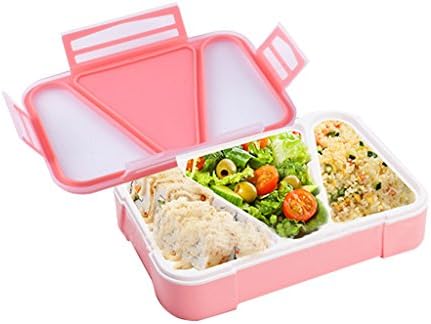 Children Leakproof Bento Lunch Box with 3 Compartments, WDHouse Lunch Container Kit for Kids Back to School and Adult On-the-Go, All-in-one Stylish Food Storage Containers-Microwave Safe-Pink