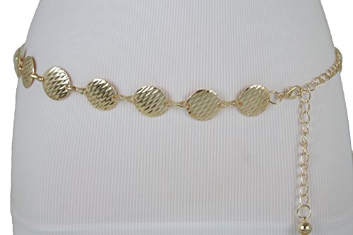 TFJ Women Fashion Skinny Belt Hip High Waist Gold Metal Circle Round Charms S M L